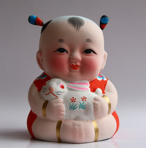 纯手工艺品无锡惠山泥人:抱兔阿福(十二生肖 sx04)
