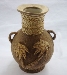椰壳花瓶 手工椰雕 花瓶家居民装摆设插花罐子手工艺