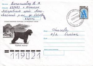 俄罗斯美术邮资封99-5实寄封黑色小猎犬