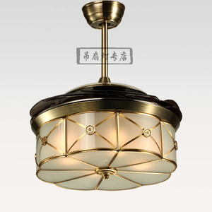 美式隐形风扇灯起飞扇设计师的灯扇复古铜灯客厅餐厅收缩吊扇灯