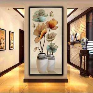 艺轩 玄关装饰画竖版过道挂画现代简约客厅走廊壁画平安富贵花卉