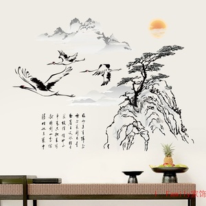 墙贴纸客厅电视墙壁背景山水画