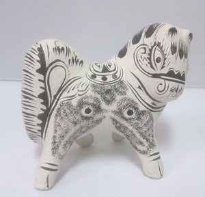 陕西凤翔彩绘泥塑马纯手工艺品黑白马十二生肖书桌摆件