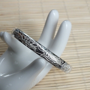 大理雪银阁  s999苍山雪花银纯手工打制古莲寿字浅雕纯银手镯