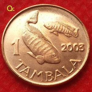 马拉维2003年1坦巴拉镀铜硬币 .鱼.17mm.unc钱币 收藏品幸运币