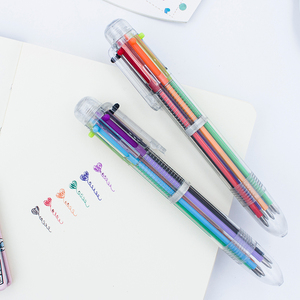 韩国文具可爱创意圆珠笔六色笔芯彩色0.5高档多色细学生办公包邮