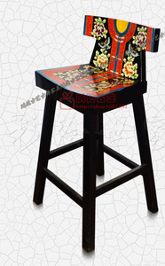 新中式实木古典彩绘吧椅田园风格手绘吧凳个性仿古餐椅