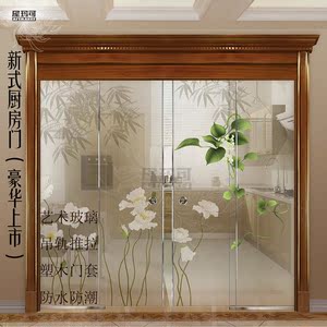定制无框钢化艺术玻璃 厨房推拉门 吊轨移门 防水塑木 上海屋玛可