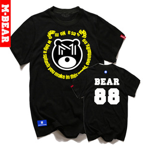 m熊家族胖熊胖子新款夏装男情侣宽松大码胖子纯棉圆领短袖t恤衫