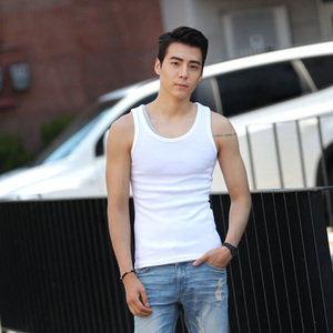 夏装男士背心纯棉纯白色紧身肌肉男健身服汗衫甄子丹同款工字背心