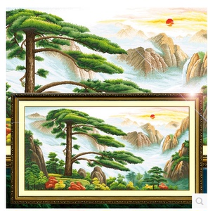 szx印花十字绣新款客厅山水画风景十字绣迎客松系列 门迎天下客