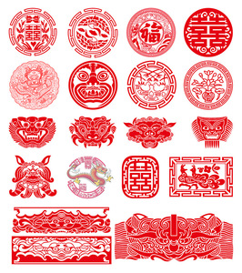 传统古典图案ai矢量素材 中国风新年喜庆窗花剪纸图案 设计素材