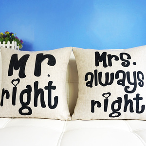 mr right情侣棉麻沙发抱枕含芯 简约字母亚麻靠枕套北欧汽车靠垫
