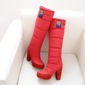欧美女式冬季高筒羽绒雪地靴粗高跟防水台加厚保暖套筒棉靴子包邮