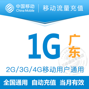 广东移动1G流量充值叠加包全国通用2G3G4G用户当月有效手机漫游包