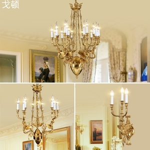 全铜脱蜡法式天使铜灯奢华美式艺术蜡烛吊灯复古欧式别墅宫廷壁灯