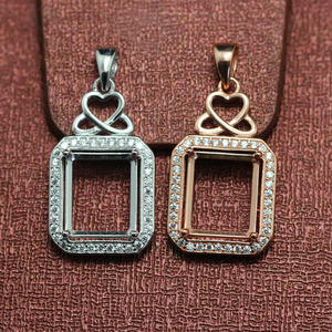 长方形吊坠托日韩版女款项链坠子吊坠空托女款纯银镀金未镶嵌宝石