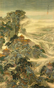 国画名人条幅山水画客厅风水画 装饰画 清-袁耀-蓬莱仙境图轴