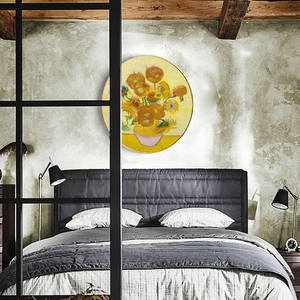 欧美艺画 梵高向日葵油画玄关装饰画客厅过道挂画椭圆形有框壁画