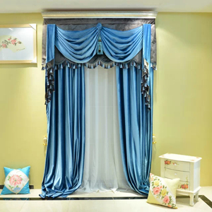 太原窗帘地中海正宝蓝色纯色意大利绒现代韩式田园美式风格定制