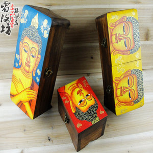 泰国新款柚木工艺品仿古收纳盒百宝盒创意首饰盒彩绘佛头长形木盒
