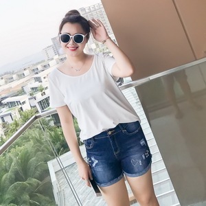 采多宝加肥加大码女装2017胖mm新款显瘦针织藏肉t恤女a9188