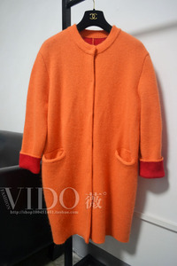 韩国代购尹恩惠想你同款羊毛兔毛衣开衫橘红色撞色茧…