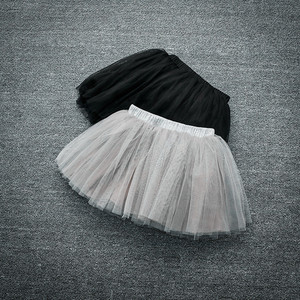 韩版新款百搭时尚纱裙蓬蓬裙半身裙女童公主蕾丝裙黑色灰色小短裙