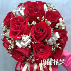 福州鲜花速递新娘手捧花婚嫁球形花束粉色红色玫瑰绿桔梗婚礼鲜花