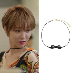 韩国正品代购她很漂亮高俊熙同款黑色蝴蝶结朋克风项链颈链包邮