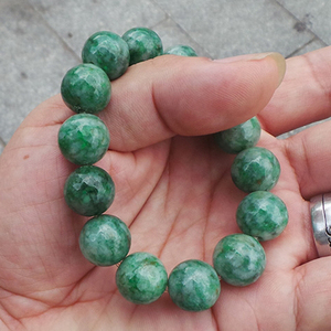 缅甸天然正品老坑a货13毫米花青翡翠手链手串珠子圆珠链带证书