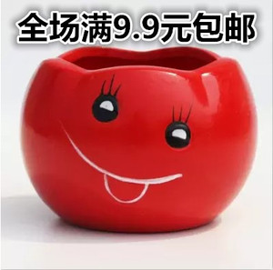 多肉陶瓷花盆 红色苹果造型花盆 可爱笑脸花盆 卡通花瓣边花盆