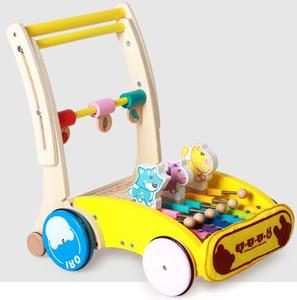 儿童安全可升降多功能助步手推车学步车 防滑防翘木制音乐玩具车