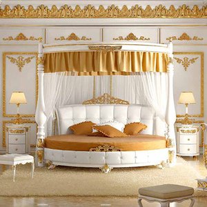 欧式圆床金箔大床皮艺拉扣床白色大圆床别墅含床幔大床奢华宫廷床