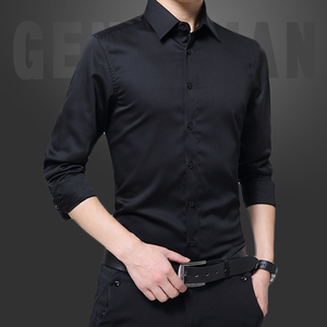 黑衬衫男士长袖韩版修身型潮流帅气韩国寸衫2018春季新款男白衬衣