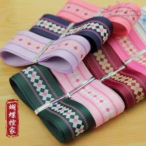 25mm十字花儿童丝带印花涤纶带子缎带罗纹带DIY丝带手工发饰材料