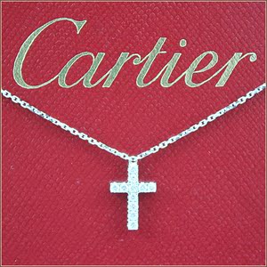 cartier卡地亚18k白金镶钻十字架吊坠项链b7221700二手正品