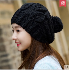 毛线帽女冬天款冬季韩版潮韩国针织套头帽可爱球球羊毛秋冬毛线帽