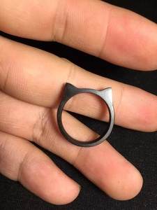 上觉手作猫耳朵原创纯手工黑檀木戒指紫光檀指环包邮