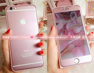 适用苹果iphone7p/8p粉色玫瑰金全屏改色钢化膜6钛合金磨砂前后膜
