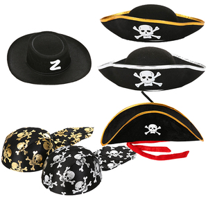 cosplay儿童节表演道具杰克加勒比海盗船长帽子红带子骷髅海盗帽