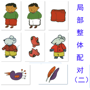 小朋友的裤子 小动物的手套 小鸟的羽毛 局部整体配对(二)卡片