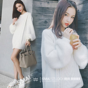 2017韩版女装新款高领白色毛衣女秋冬套头宽松网红中长款外套学生
