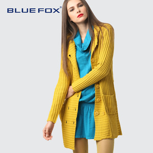 BLUEFOX 欧洲站2018秋冬新款女装重工定制双排扣针织衫中长款外套