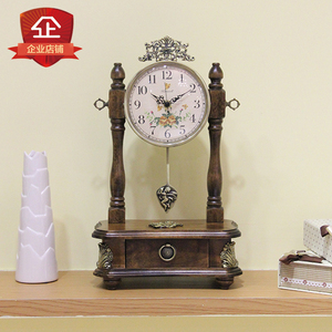 中式木制座钟复古实木座钟客厅台式摆钟大号卧室欧式静音钟表包邮