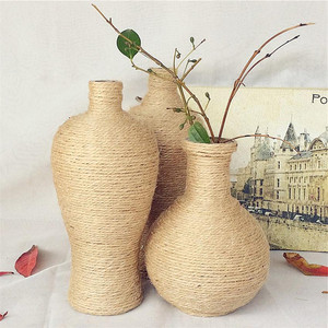 【木生家居】复古怀旧手工麻绳花瓶三件套客厅室内装饰工艺品摆件