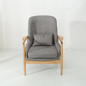 厂家直销北欧实木简约现代布艺白橡木休闲创意韩式沙发椅单人椅