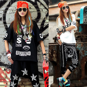 欧美新款女装 韩国日本宽松休闲个性街头嘻哈风字母印花上衣t恤潮