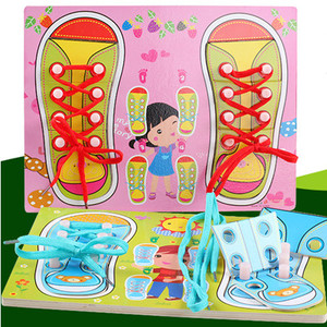 儿童益智玩具穿鞋穿线带拼板拼图卡通男女鞋系鞋带玩具
