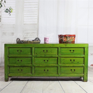 绿色做旧老松木9斗柜实木抽屉卧室客厅收纳储物柜子定制原木家具
